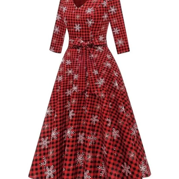 NWOT Bbonfinedress Buffalo Check Snowflake Fit & Flare Dress, Size M - Picture 3 of 7